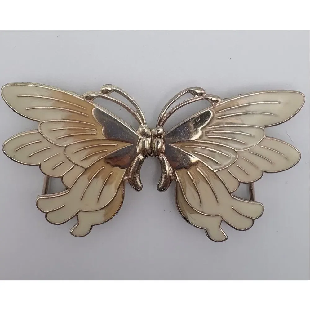 Vintage-Style Cream/Ivory Butterfly Belt Buckle